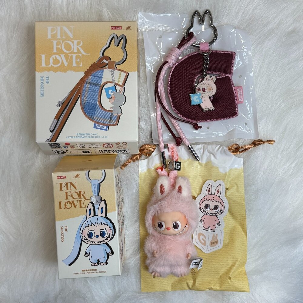 AUTHENTIC Labubu Pin for Love Plush Pendant + Letter Pendant Set – G